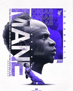 a poster with the face of a basketball player in purple and blue colors, on a white background