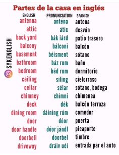 the words in spanish and english are arranged together