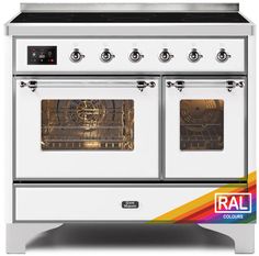 a white stove with two ovens on each side and the words ral colours above it