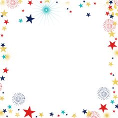 fireworks and stars border on a white background