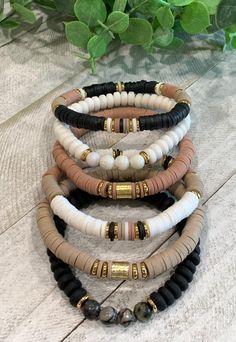 Beaded Bracelets, Name Bracelet, Heishi Beaded Bracelet, Custom Bead Bracelet, Stacking Bracelets, Personalized Bracelet for Women, Mom Gift - Etsy Heishi Jewelry Bracelets, Bracelet Organization Ideas, Heishi Bracelet Patterns, Stack Bracelet Ideas, Bracelet Display Ideas, Bracelets Name, Heishi Bracelets