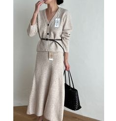 ▶ Colors ◀ Oatmeal Brown Black ▶ Size ◀ One size(Free) ▶ Fabric ◀ Extra fine wool 100 ▶Size Spec◀ * Cardigan * Total Length : 57cm Chest : 55cm(Around 110cm as circular) Shoulder : 40cm Sleeve length : 55cm * Skirt * Total Length : 90cm Waist : 30cm(Elastic banding - Around 60cm as circular) Hip : 44cm (Around 88cm as circular) -------------------------------------------- ▶ SHIPPING Information ◀ Delivery usually takes 10~15 business days. (Korea Post EMS) Even it is express shipping, recently i Cable Knit Skirt, Skirt And Cardigan, Sweater Knit Skirt, Knitted Skirt, Wool Sweaters Womens, Cardigan Set, Cardigan Knit, Cable Knit Cardigan, Beautiful Blouses