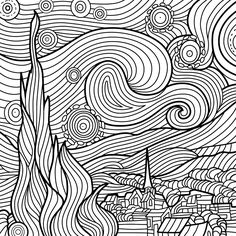 an abstract black and white drawing with swirly lines in the background, which looks like waves