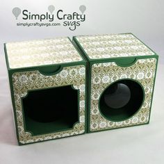 two green and white boxes sitting side by side on a white background with the words simply crafty