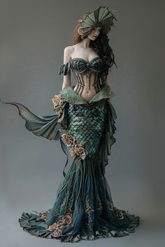 Sea Goddess Costume, Goddess Outfit Ideas, Siren Cosplay, Black Mermaid Art, Gothic Mermaid, Magical Clothes, Dark Mermaid, Sea Goddess, Gala Gowns