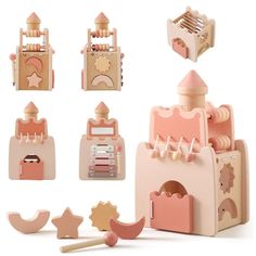 45540372185311 6 Month Old Toys, Activity Cube Baby, Wooden Musical Instruments, Toy Rocket, Montessori Toys Baby, Wooden Castle, Castle Building, Montessori Method, Aesthetic Products