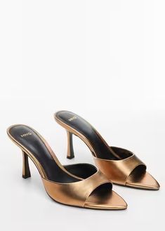 Heel non-structured sandals - Women | Mango USA Mango Shoes, Bronze Sandals, Open Toe High Heels, Nude Shoes, Romantic Outfit, Wedding Attire Guest, Shoe Inspo, Gold Sandals, Black Platform