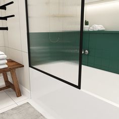 Crafted with tempered glass, this shower door ensures durability, making it heavy-duty and suitable for long-lasting use. This fixed glass panel offers a contemporary update on a classic design. It features a sleek appearance and can be mounted on any wall, with the option to extend outward for reversible left or right walk-in entry. Adding modern elements to your bathroom, this shower door with a classic finish design creates a modest yet sleek appearance that never goes out of style. Resistant Reeded Shower Door, Bathtub Glass Door Ideas, Bath Glass Door, Bathtub With Glass Door, Tub With Glass Door, Unique Shower Doors, Tub Door, Bathtub Doors, Primary Bath