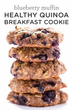 blueberry muffin healthy quinoa breakfast cookie stacked on top of each other