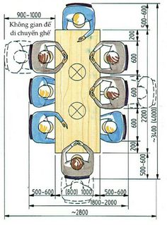 an overhead view of a dining table with four people sitting at it and the measurements for each