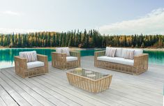 VIG Furniture Renava Ko Tao - Outdoor White + Wicker Sofa Set VGATRASF-054-SET Sleek Coffee Table, Modern Outdoor Sofas, Wicker Sofa Outdoor, California Modern, Luxury Outdoor Furniture, Outdoor Sofa Sets, Wicker Sofa, White Wicker, White Cushions