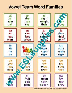 an english word family game with words in different colors and letters on the same page