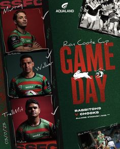 the rugby team is posing for a game day poster