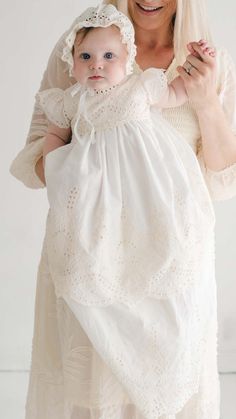 Ingrid Tiered Gown & Bonnet | Shop our Darling Collection of Baby Christening Gowns for Baby Girls 🕊️ #christeninggown #baptismgown #babygirlchristening #babyblessinggown #blessinggown Christening Gowns Baby Girl, Off White Cotton Dress For Garden Party, Classic Cream Cotton Dress, White Ruffled Gown For Garden Party, Wedding Cotton Dresses With Broderie Anglaise, Cotton Broderie Anglaise Wedding Dress, White Cotton Dress With Broderie Anglaise, Broderie Anglaise Cotton Wedding Dress, Elegant Cotton Baptism Dress