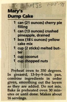 the recipe for mary's dump cake