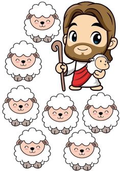 an image of jesus with many sheeps