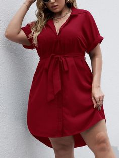 Plus Size Short Dresses, Plus Size Shirt Dress, Classy Short Dresses, Shirt Dress Outfit, Classy Dress Outfits, Plain Shirt, Classy Work Outfits, Belted Shirt Dress