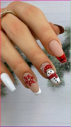 Holiday Nail Inspo Winter, Holiday Nails Snowmen, Nails Art For Christmas, Christmas Nail Art Coffin, Cool Christmas Nails Design, Thanksgiving Nail Art Fall, Christmas Nails Different, Christmas Gingham Nails, Matte Blue Winter Nails