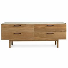 the sideboard is made from wood and has two drawers, one with an open drawer