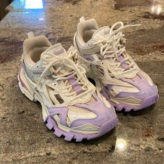 Us Sz 9 Chunky Tennis Shoes, Balenciaga Purple Boots, Balenciaga Shoes Purple, Balenciaga Green Sneakers, Orange Balenciaga Sneakers, Purple Fade-resistant Synthetic Sneakers, Balenciaga Shoes, Tennis Shoes, Tennis