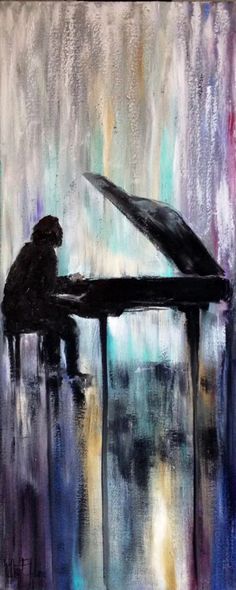 a painting of a person sitting at a piano