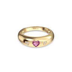 #color_18k-yellow-gold-vermeil-pink-gemstone Promise Ring Ideas, Diamond Promise Ring, Happy Relationship, Diamond Promise Rings, Dome Ring, Ring Shapes, Heart Gemstone, Diamond Charm, Pink Gemstones