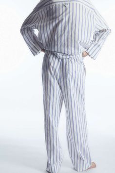 STRIPED POPLIN PYJAMA TROUSERS - WHITE / BLUE / STRIPED - COS Pyjama Trousers, Sleepwear Fashion, Vertical Stripes, Cotton Poplin, Blue Stripes, Wardrobe Essentials, Sky Blue, Pure Cotton, Fashion Brand