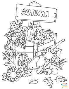 a coloring page with fruits and vegetables in the basket, along with a sign that says mutua