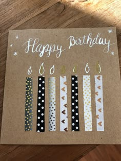 a birthday card with five different ribbons on it