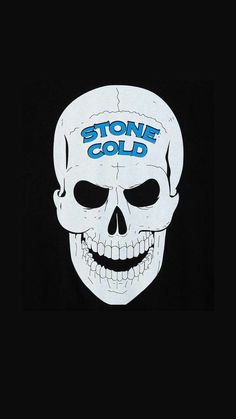 a white skull with the words stone cold on it's face in front of a black background