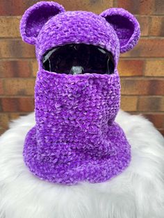 Hand made Ski Mask 💜Crocheted from  soft chenille yarn💜Check out my other listings and  Please let me know if you have any questions :) Crochet Ski Mask, Chenille Yarn, Crochet Bear, Ski Mask, Skull Cap Beanie, Skull Cap, Caps Hats, Skiing, Selling On Etsy