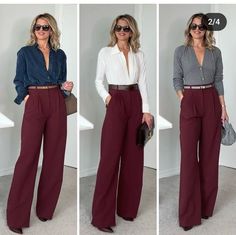 Outfit Pantalon Vino, Burgundy Pants Outfit, Looks Kate Middleton, Colour Combinations Fashion, Casual Work Outfits Women, Color Combinations For Clothes, Mode Boho, Classy Fashion, Classy Work Outfits