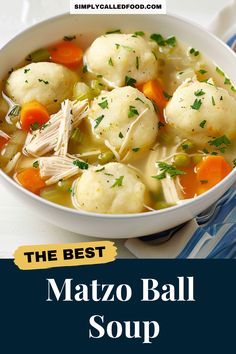 the best matzo ball soup in a white bowl