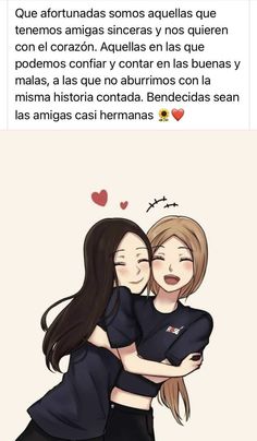 two girls hugging each other with the caption in spanish