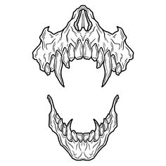 a drawing of an animal's head with sharp teeth and large fangs on it