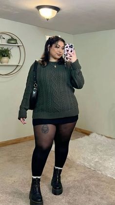 Long Socks With Boots Outfit, Black Platform Docs Outfit, Skirt And Nylons Outfit, Mini Skirt Mid Size Outfit, Black And White Plus Size Outfits, Alt Girl Winter Outfits, Black Skirt Outfit Plus Size, Green Skirt Outfit Fall, Midsize Mini Skirt Outfit