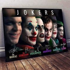 the jokers movie poster signed by actor and director, with multiple faces on it