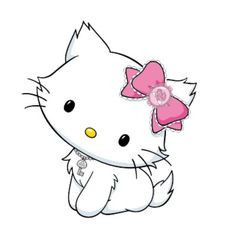 a cartoon hello kitty with a pink bow on her head, sitting down and looking to the side