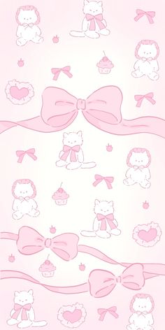 a pink wallpaper with teddy bears and bows