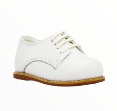 Classic Walkers - White Low Top - Tippy Tot Shoes Classic Leather Oxfords With White Sole, Classic White Lace-up Leather Shoes, White Lace-up Shoes With Brogue Detailing, White Plain Toe Lace-up Shoes For Derby, White Lace-up Oxford Shoes, White Lace-up Leather Shoes With Stitched Sole, White Lace-up Shoes With Stitched Sole, White Fitted Leather Shoes For Spring, White Wingtip Lace-up Casual Shoes