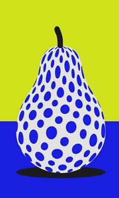 a blue and white polka dot pear on a green background