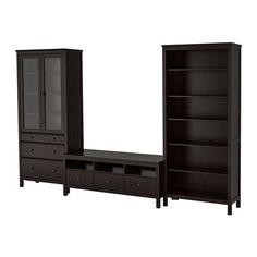 an image of a bedroom set with dresser and bookcase in dark brown wood finish