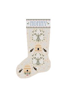 a cross stitch christmas stocking with bees on it