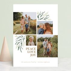 the peace love joy holiday card features four photos