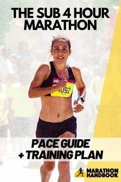 a woman running in a marathon with the words race guide and training plan below her