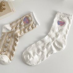 Make these socks a part of your soft girl aesthetic outfit ✨Free SizeMaterial: Cotton, Polyester Soft Girl Aesthetic Outfit, Embroidery Socks, Aesthetic Socks, Ruffle Socks, Anime Lingerie, Ruffled Socks, Artsy Outfit, Heart Embroidery, Soft Girl Aesthetic