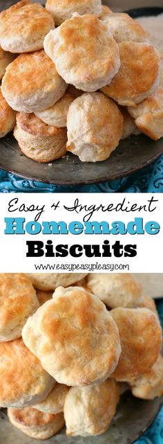 homemade biscuits are stacked on top of each other with the words, easy and ingredient