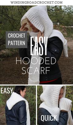 the instructions to crochet an easy hooded scarf