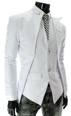 Lothaire in the morning in a white suit Futuristic Jacket, Futuristic Suit, Suits Men Slim, Slim Suit, Mens Fashion Edgy, Mens Suit Jacket, Leisure Suit, Sharp Dressed Man