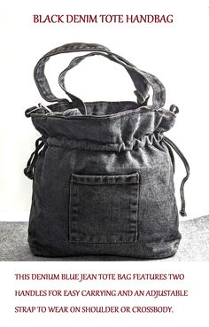 High Quality Denim 🌟 Popular Item:  This black denim jean shoulder bag is very popular! It's chic and so cute with it's Ruched design! The soft denim will make you feel comfortable! It features the popular denim jean look that every girl loves. Goes great with jeans or your favorite casual outfit. You are sure to get complements! It has 3 pockets. The main pocket measures 11"H x 12"L providing ample room for all your essentials. It also has a front pocket and a small inside pocket. The denim material is high quality yet soft for added comfort. It has inside fabric lining and drawstring closure. It has two handles for easy carrying, or you can adjust the strap to carry the bag on your shoulder or wear it crossbody. The strap can be removed if desired. Perfect gift idea for that high school Black Denim Travel Bag, Black Denim Travel Shoulder Bag, Black Denim Bags For Daily Use, Black Denim Bags For Everyday Use, Everyday Black Denim Bag, Black Denim Shoulder Bag For Everyday Use, Casual Black Denim Shoulder Bag, Casual Black Denim Bag, Black Denim Tote Shoulder Bag